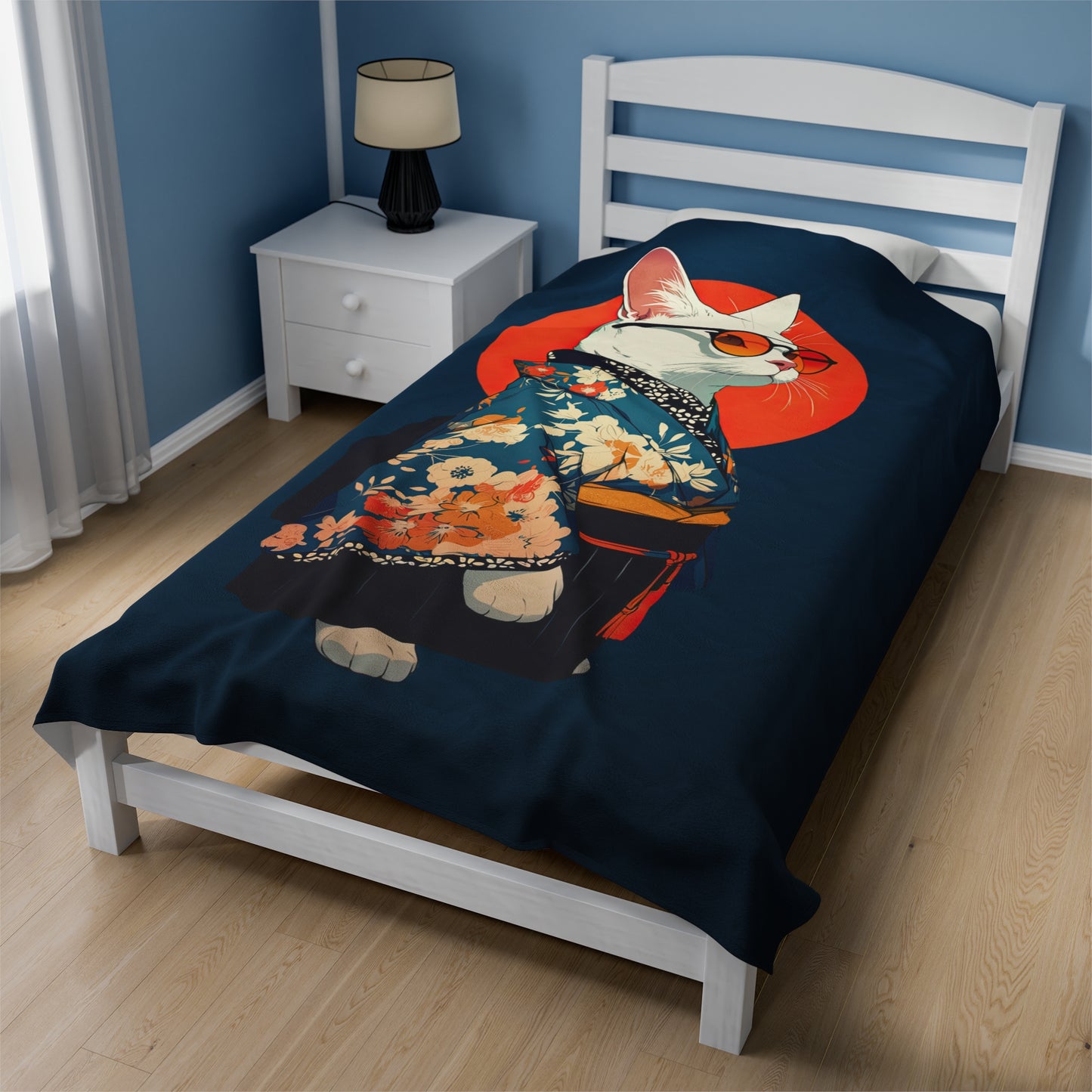 Kimono Kitty Velveteen Plush Blanket