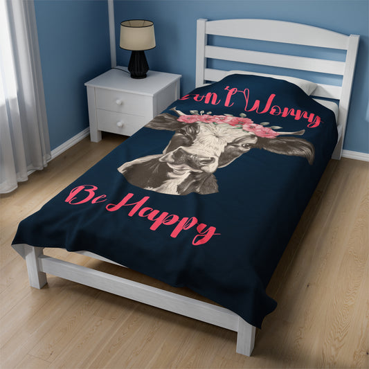 Don't Worry Be Happy Velveteen Plush Blanket