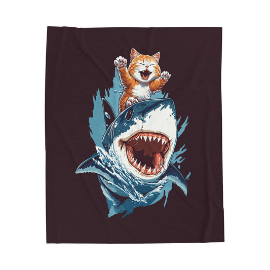 Shark Surfing Velveteen Plush Blanket