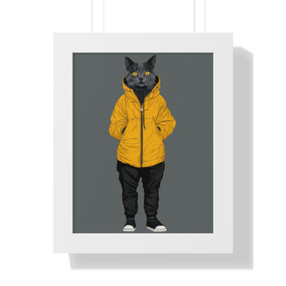 Yellow Jacket Cat Framed Wall Art