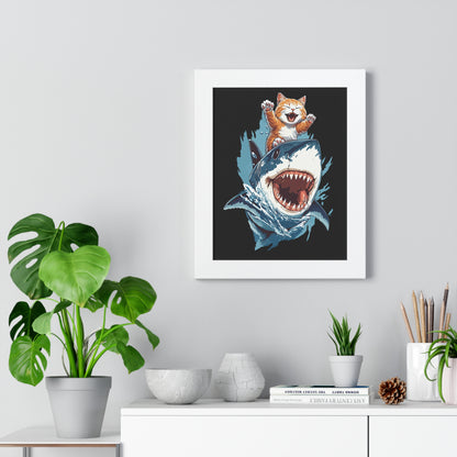 Shark Surfing Framed Wall Art