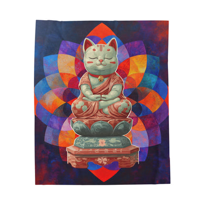 Buddha Kitty Velveteen Plush Blanket