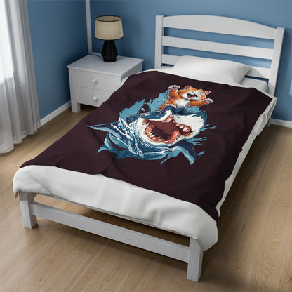 Shark Surfing Velveteen Plush Blanket