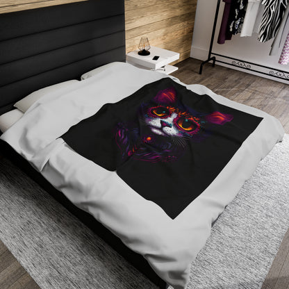 Dia De Muerte Gatito Velveteen Plush Blanket