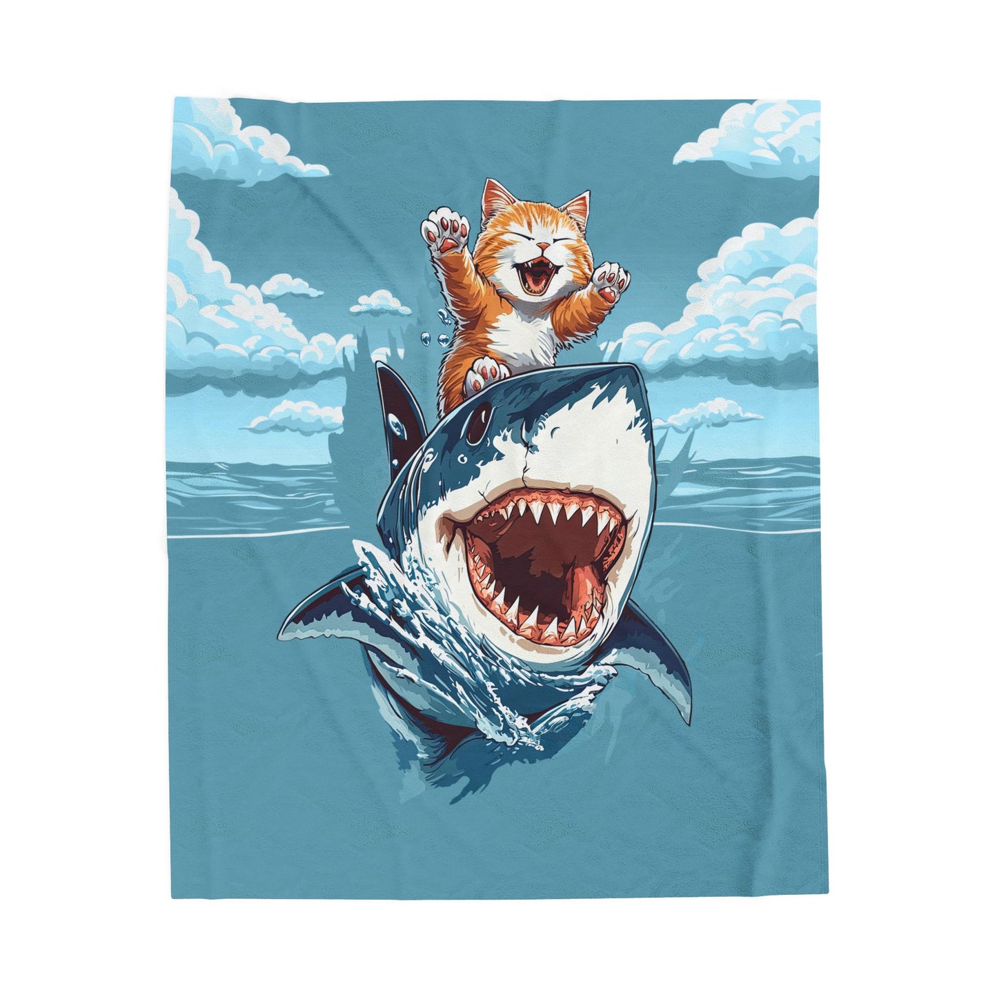 Shark Surfing Velveteen Plush Blanket