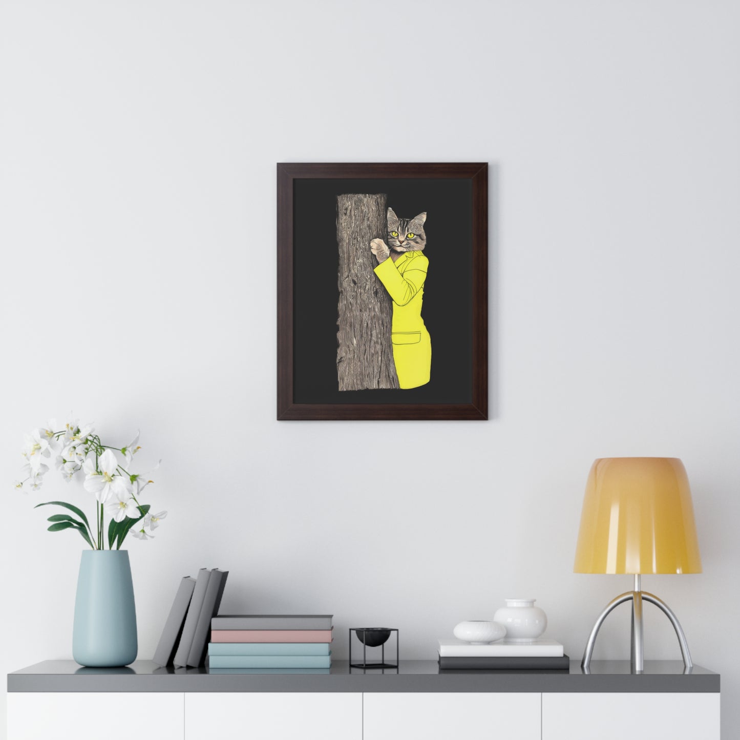 Yellow Jacket Cat Framed Wall Art