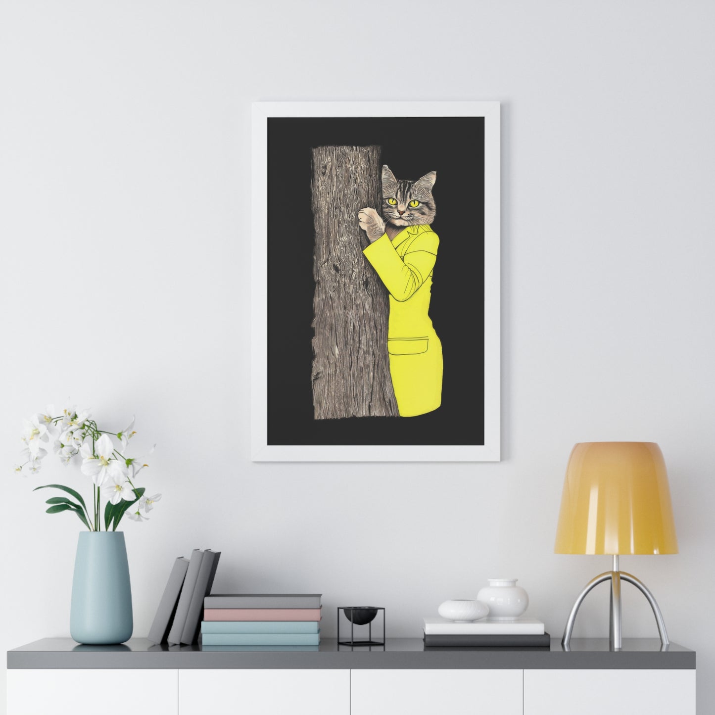 Yellow Jacket Cat Framed Wall Art