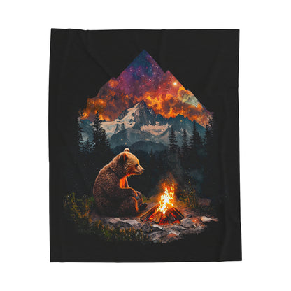 Camping Bear Velveteen Plush Blanket