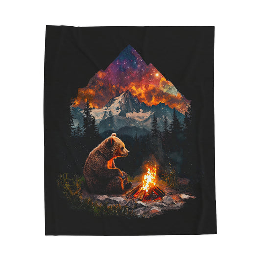 Camping Bear Velveteen Plush Blanket