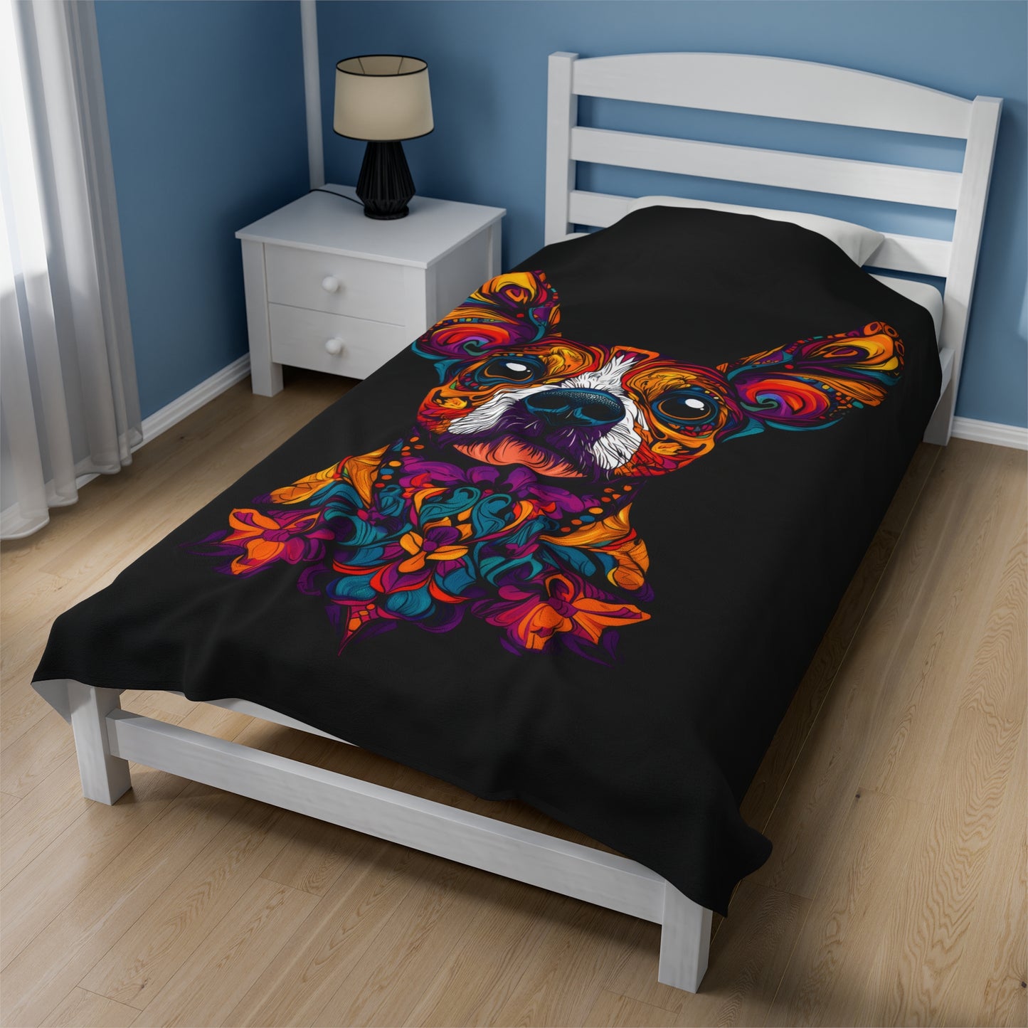 Dia De Muerte Frenchie Velveteen Plush Blanket