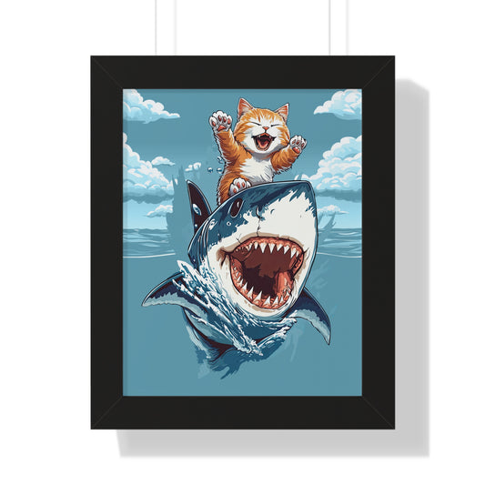 Shark Surfing Framed Wall Art
