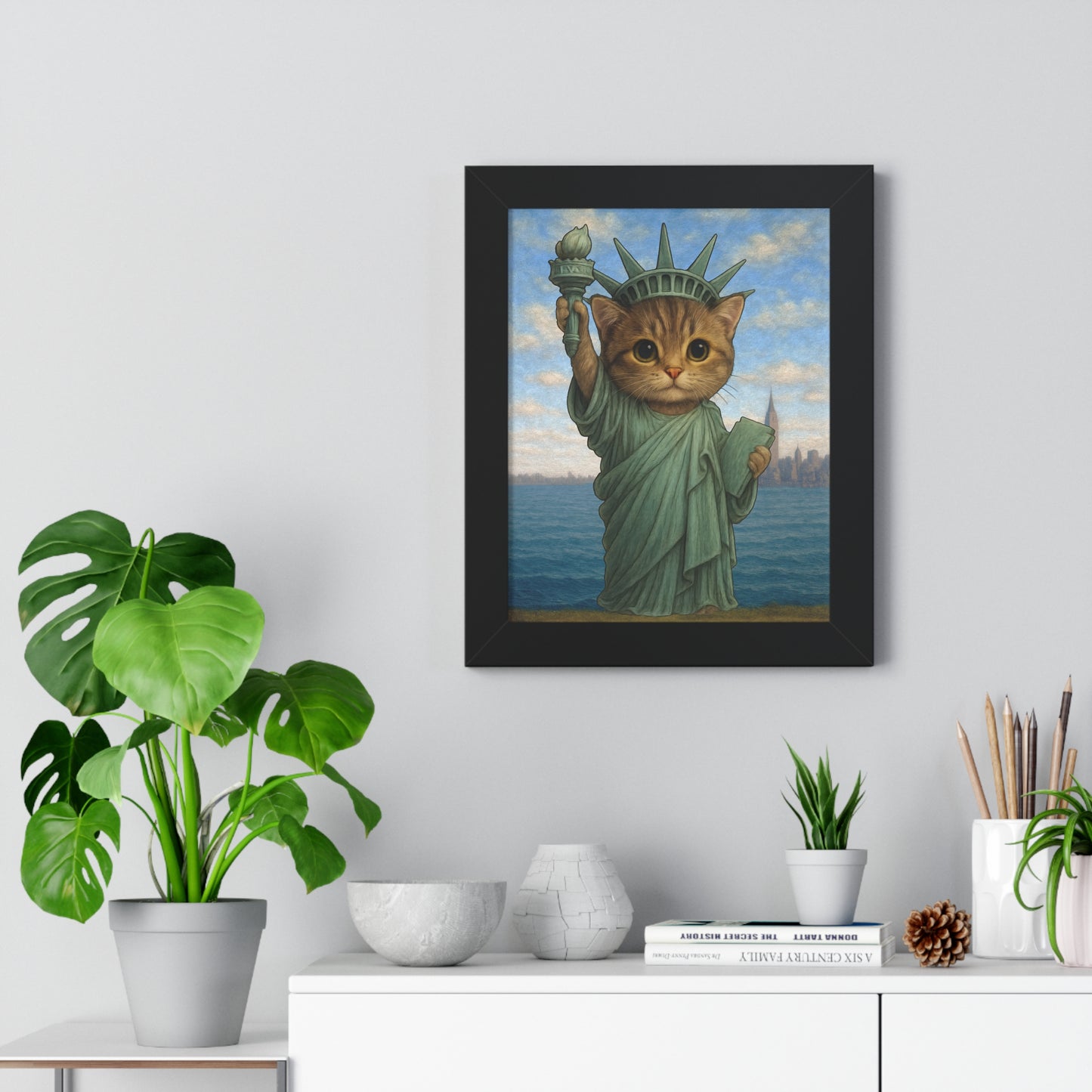 Statue of Meowberty Framed Wall Art
