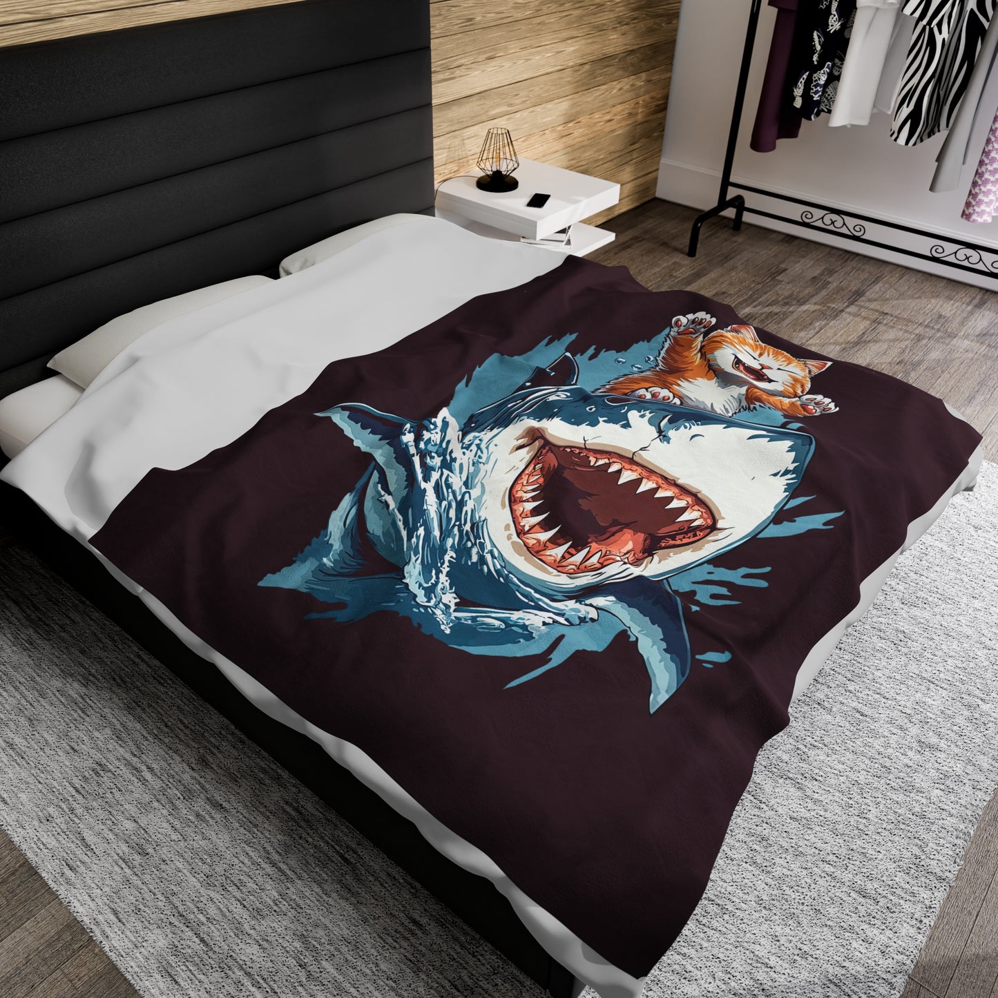 Shark Surfing Velveteen Plush Blanket