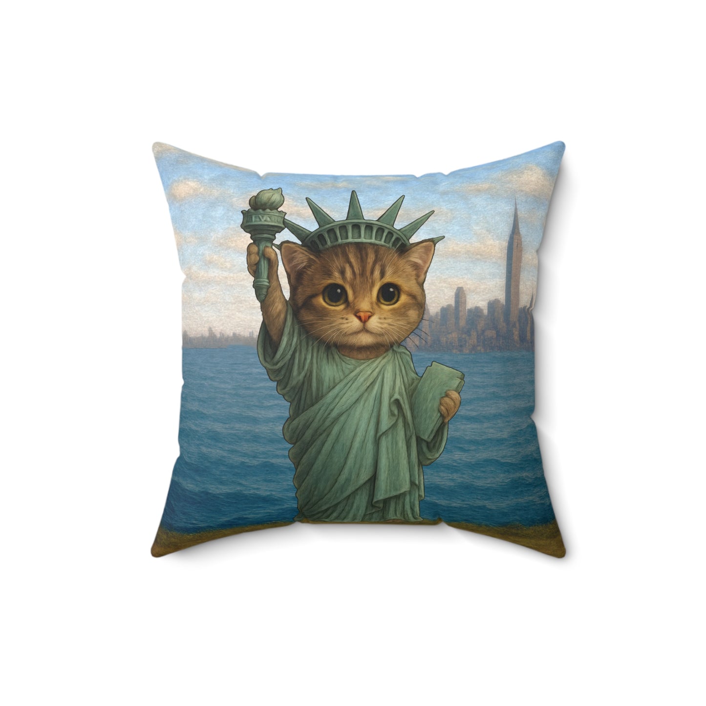 Statue of Meowberty Throw Pillow