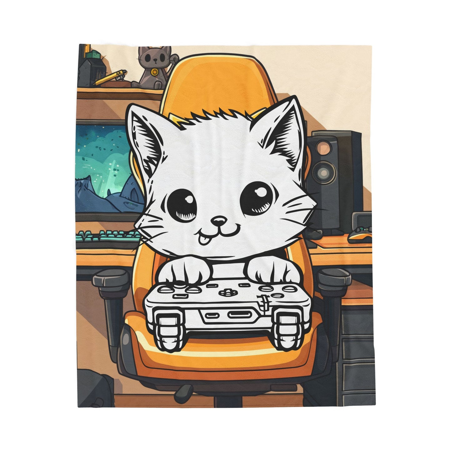 Gamer Kitty Velveteen Plush Blanket