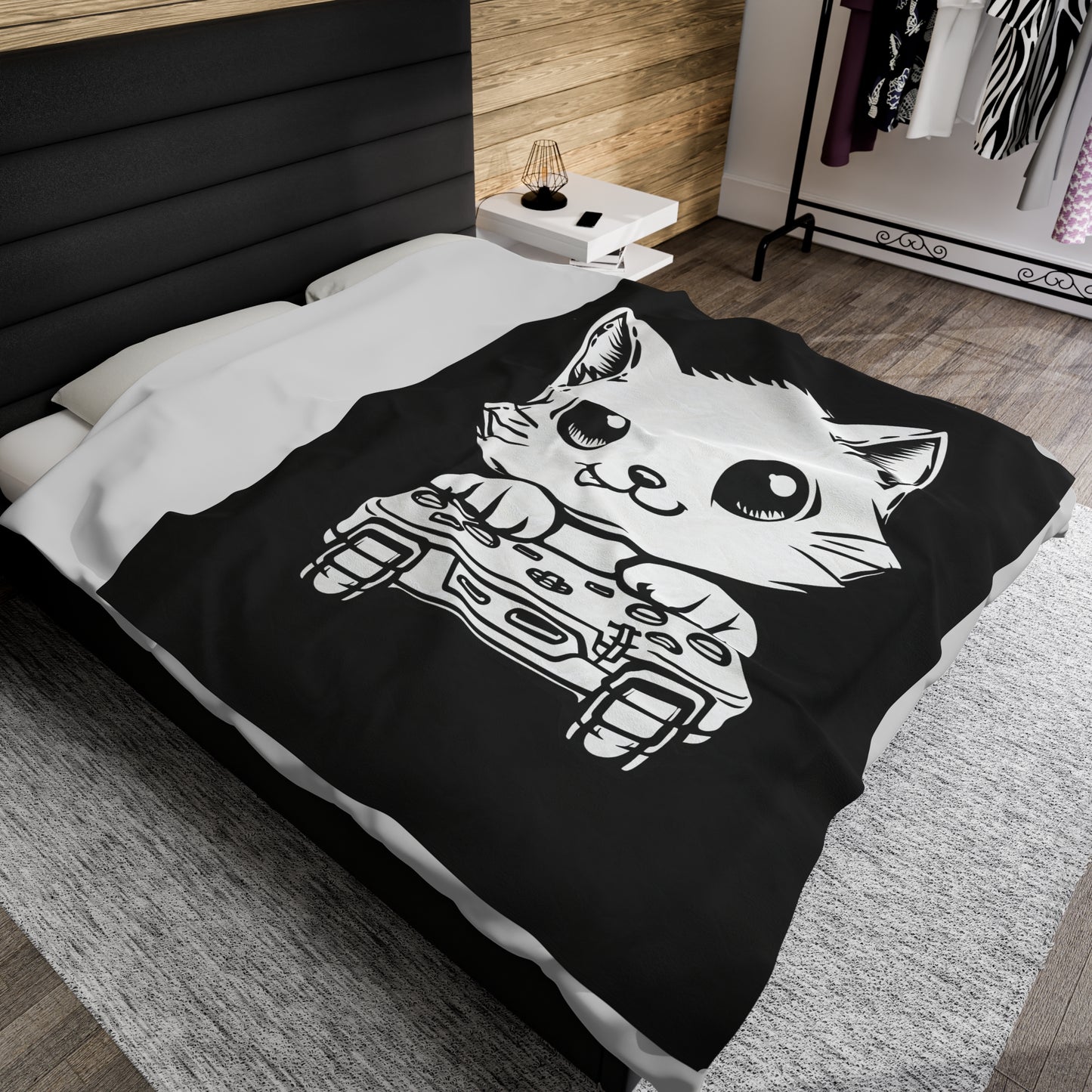 Gamer Kitty Velveteen Plush Blanket