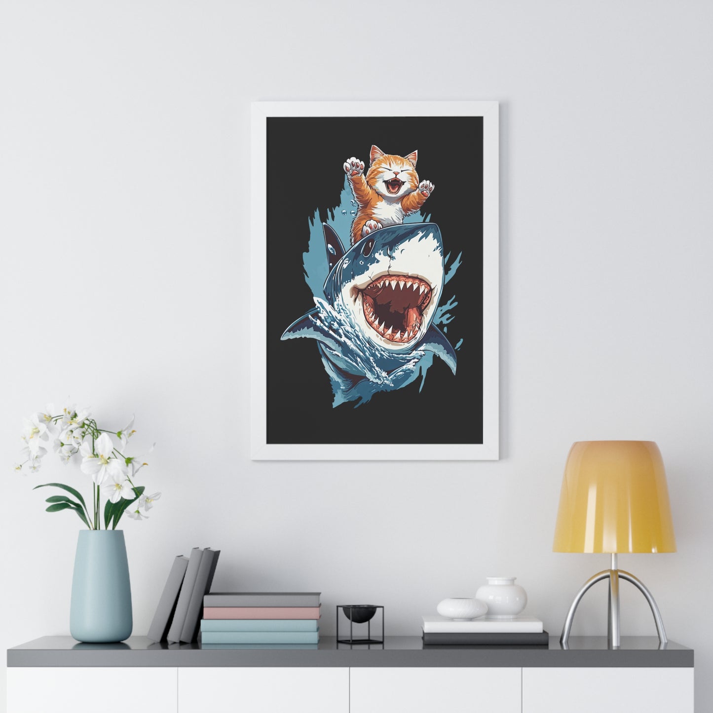 Shark Surfing Framed Wall Art