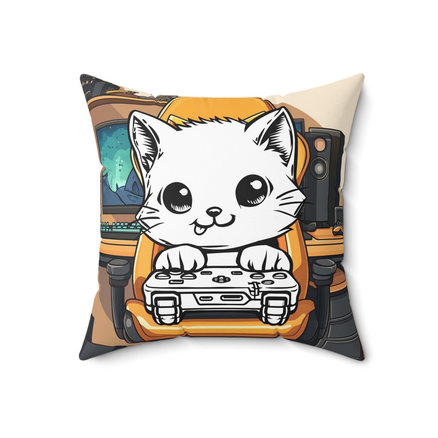 Gamer Kitty Throw Pillow