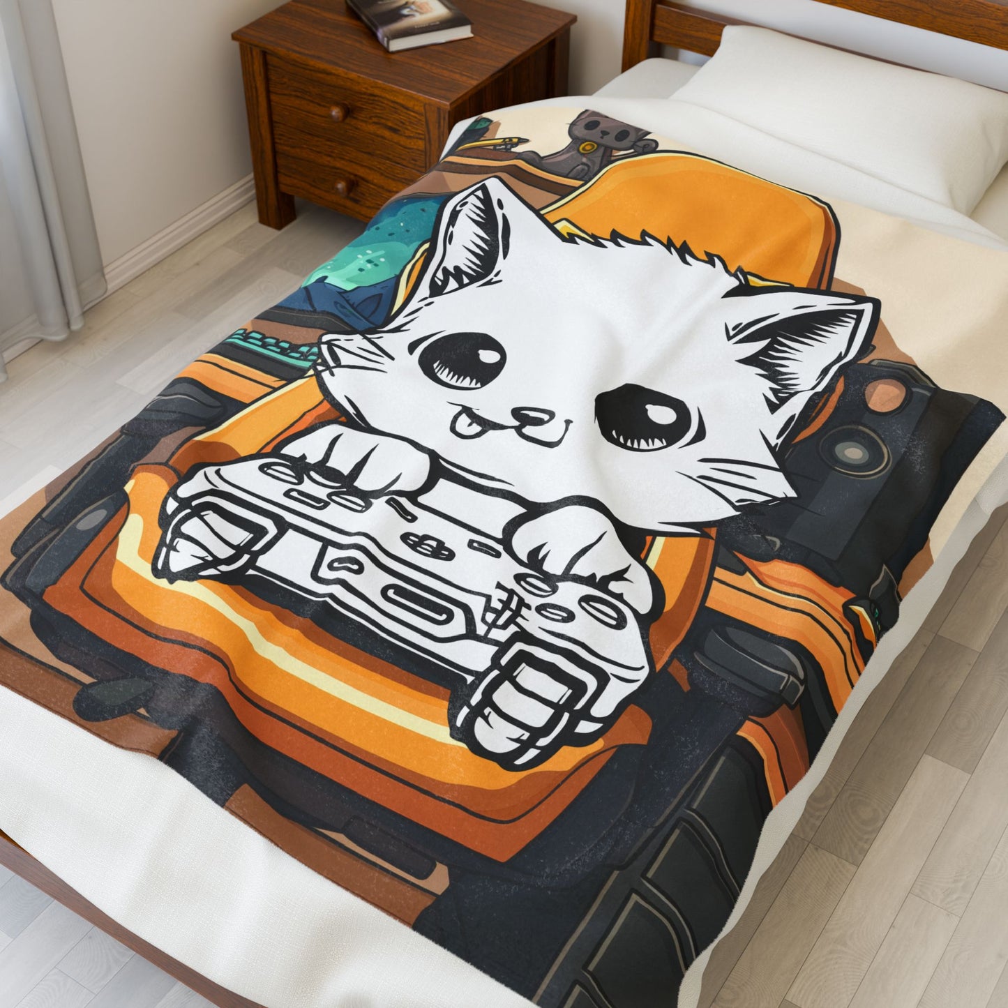 Gamer Kitty Velveteen Plush Blanket