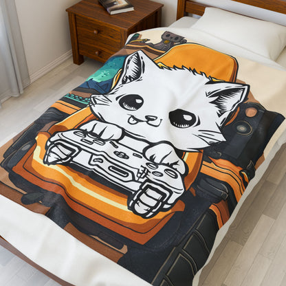 Gamer Kitty Velveteen Plush Blanket