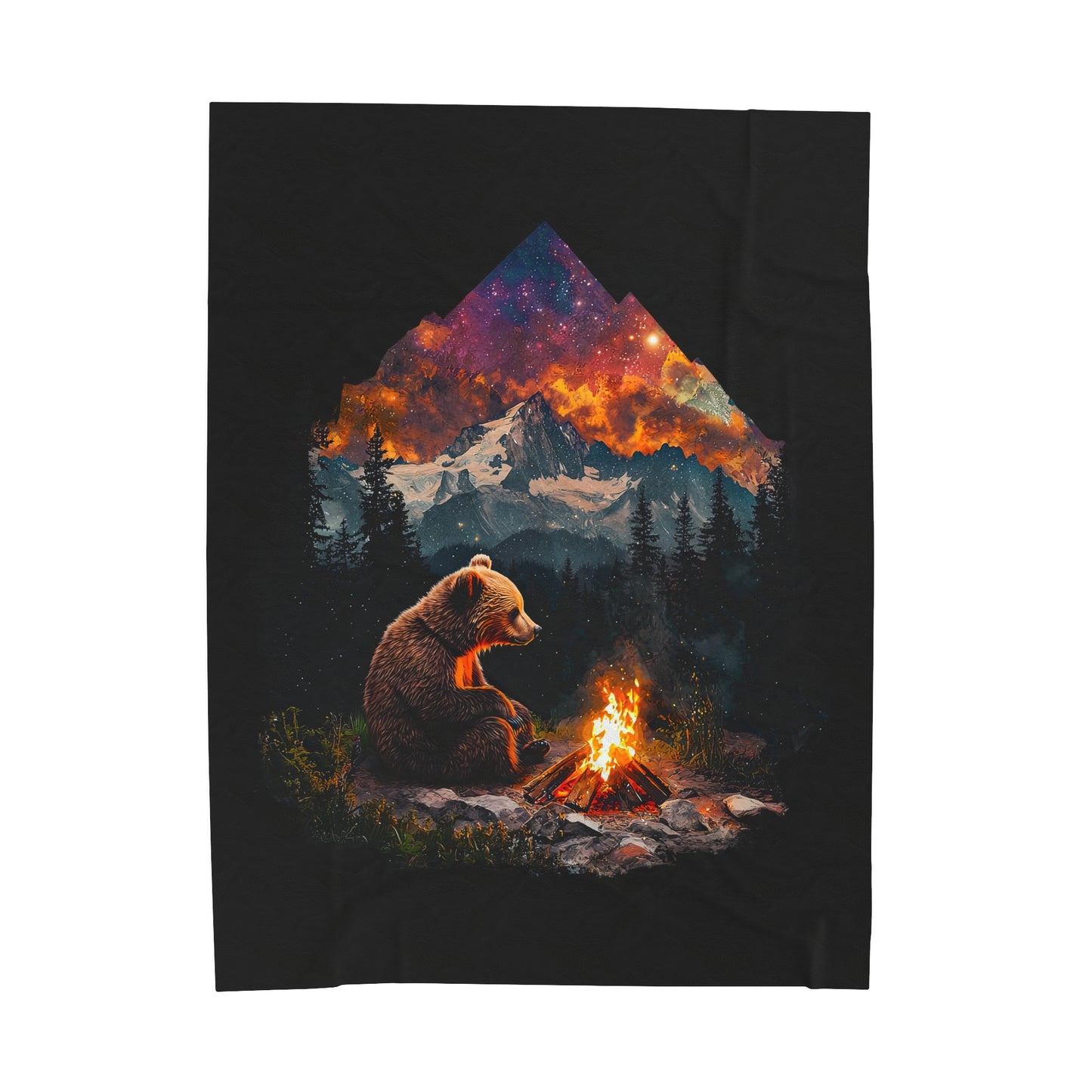 Camping Bear Velveteen Plush Blanket