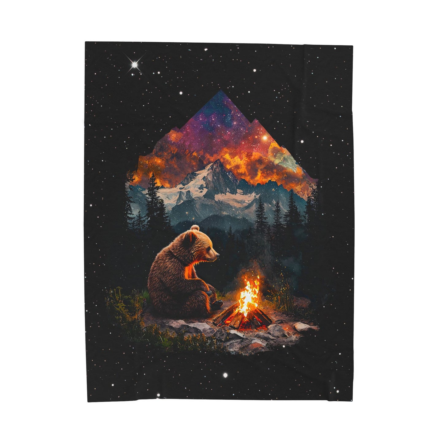 Camping Bear Velveteen Plush Blanket