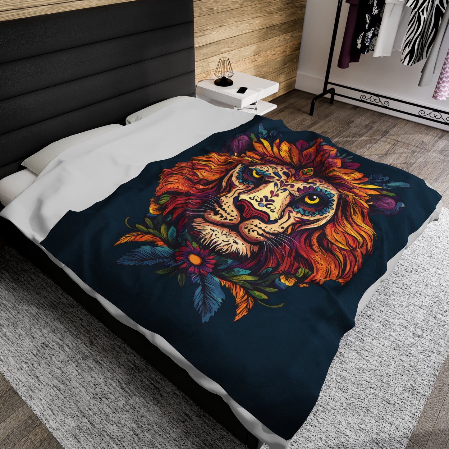 Dia De Muerte Lion Velveteen Plush Blanket