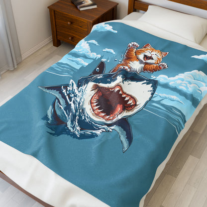 Shark Surfing Velveteen Plush Blanket