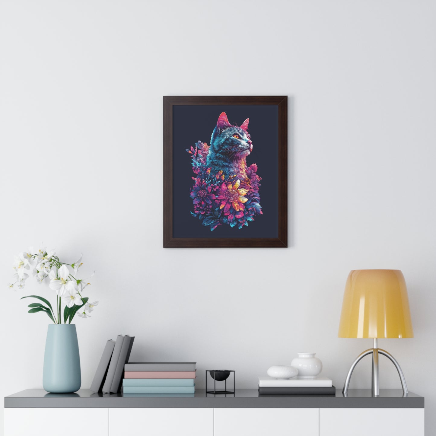 Floral Cat Framed Wall Art