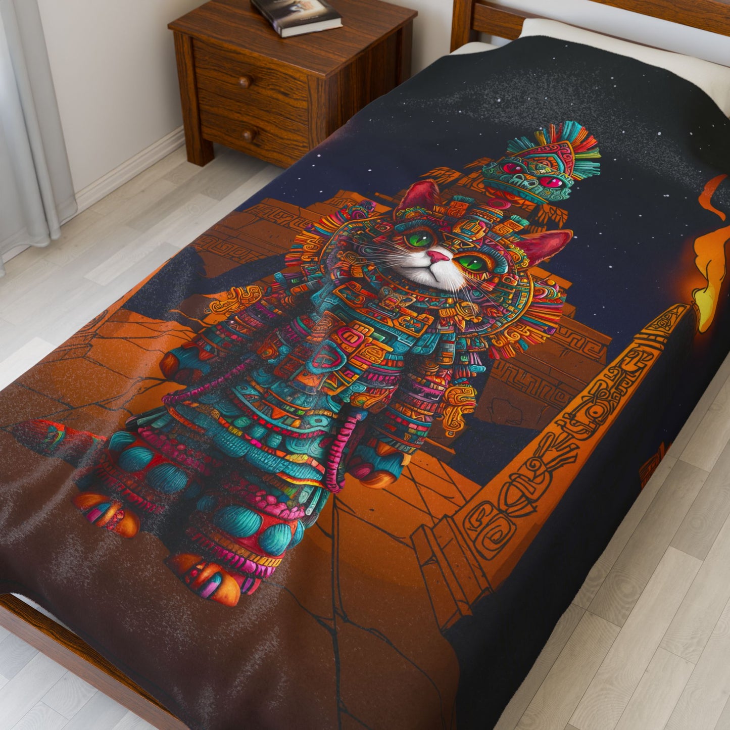 Azteca Gatito Velveteen Plush Blanket