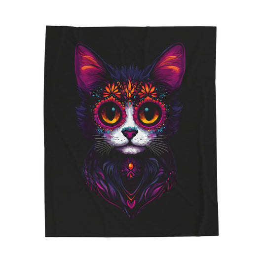 Dia De Muerte Gatito Velveteen Plush Blanket