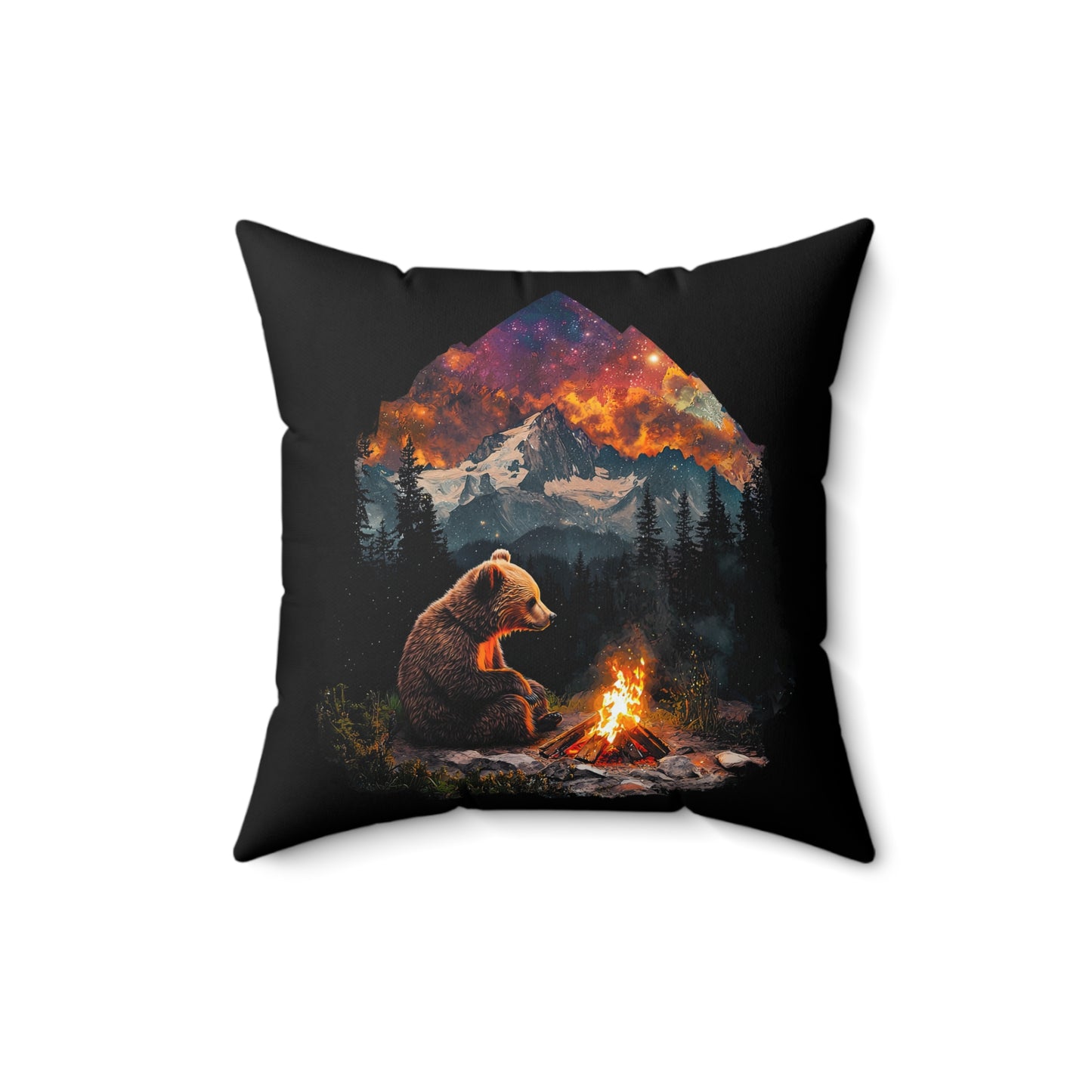 Camping Bear Throw Pillow