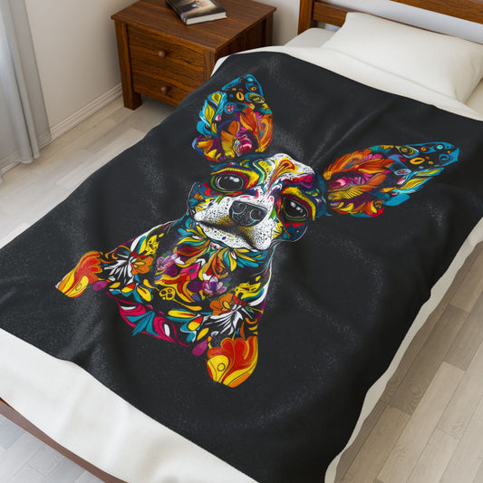 Dia De Muertos Doggo Velveteen Plush Blanket
