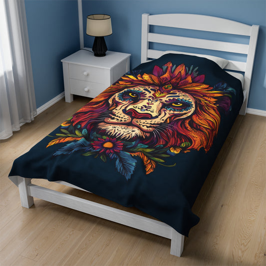 Dia De Muerte Lion Velveteen Plush Blanket