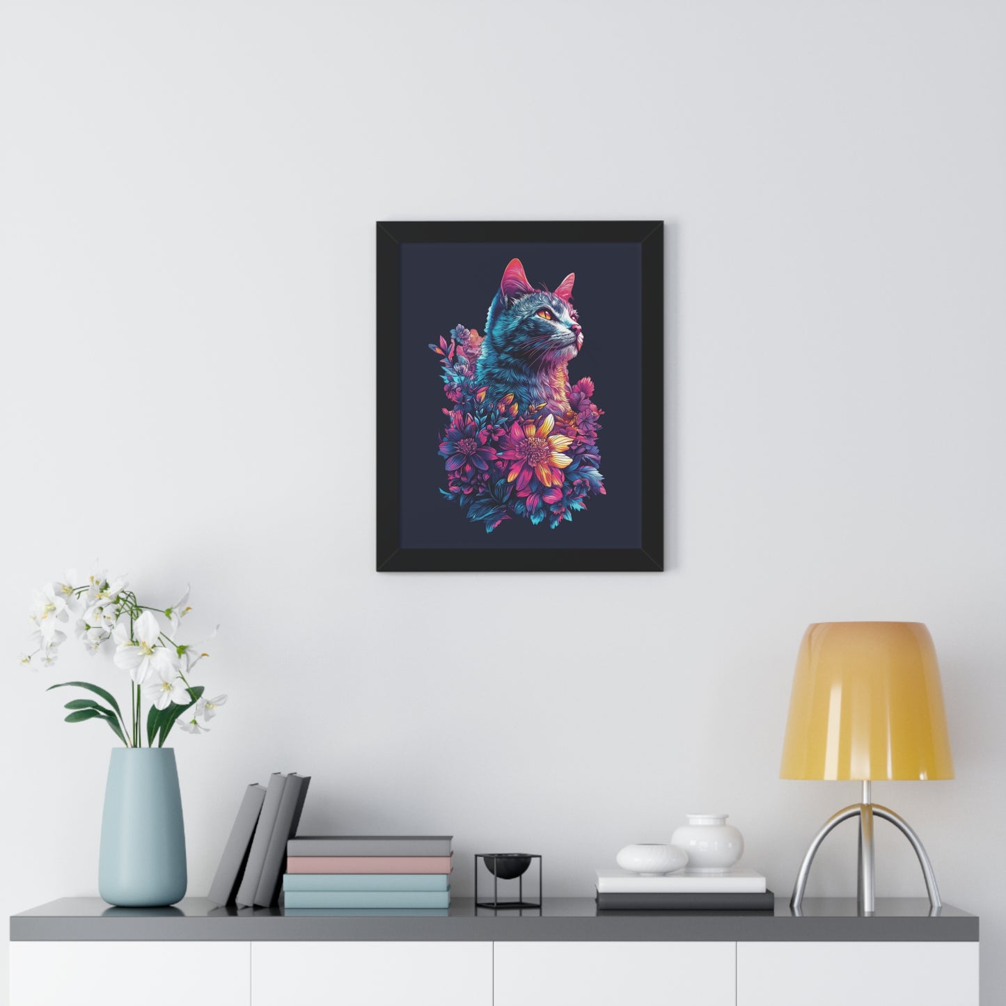 Floral Cat Framed Wall Art