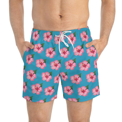 Pink Habiscus Swim Trunks