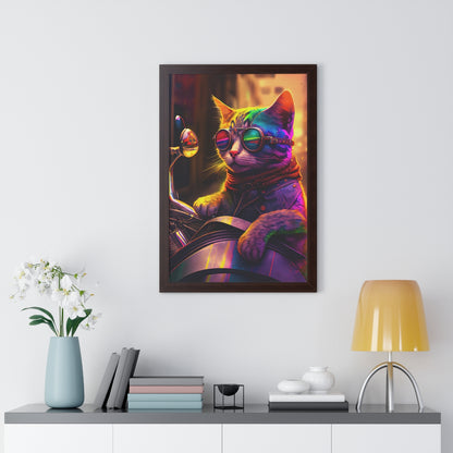 Kitty Biker Framed Print