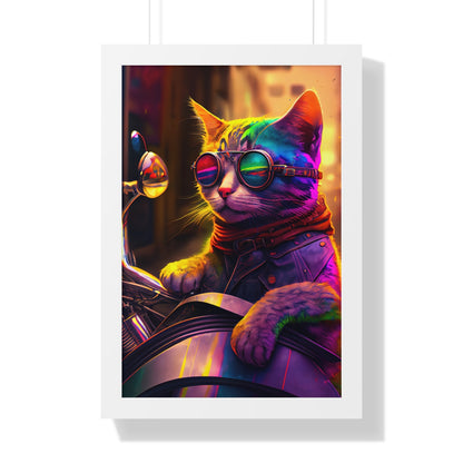 Kitty Biker Framed Print