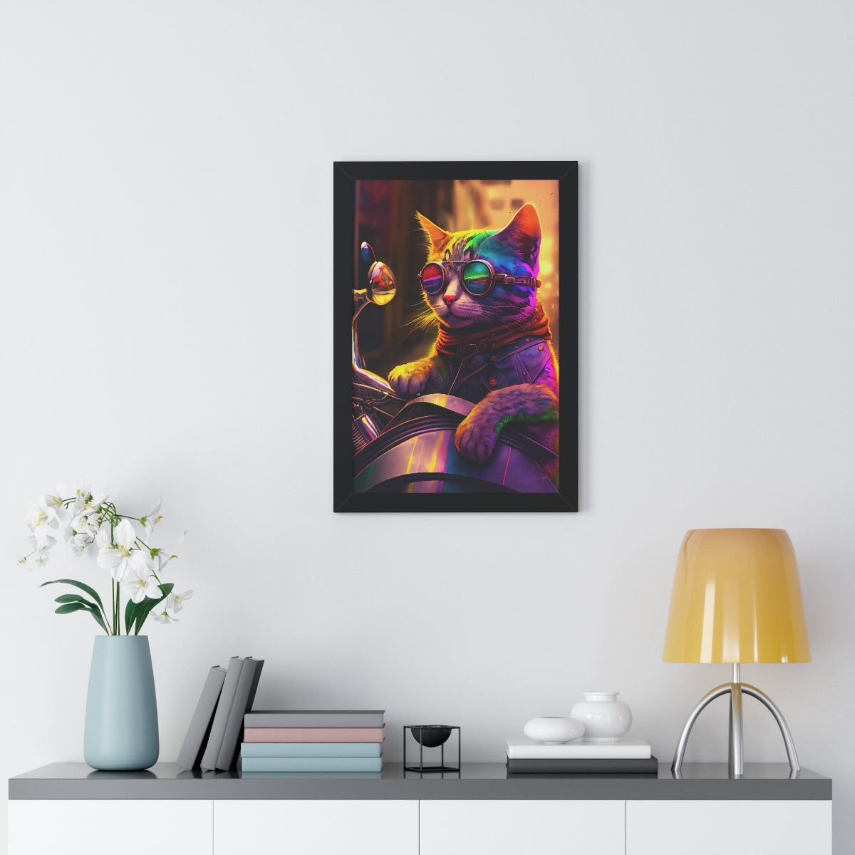 Kitty Biker Framed Print