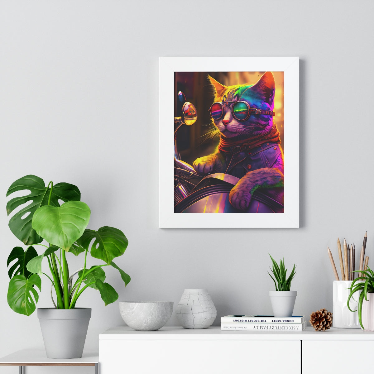 Kitty Biker Framed Print