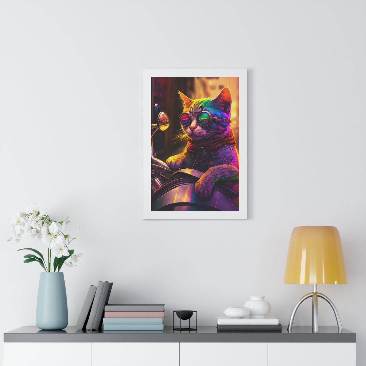 Kitty Biker Framed Print