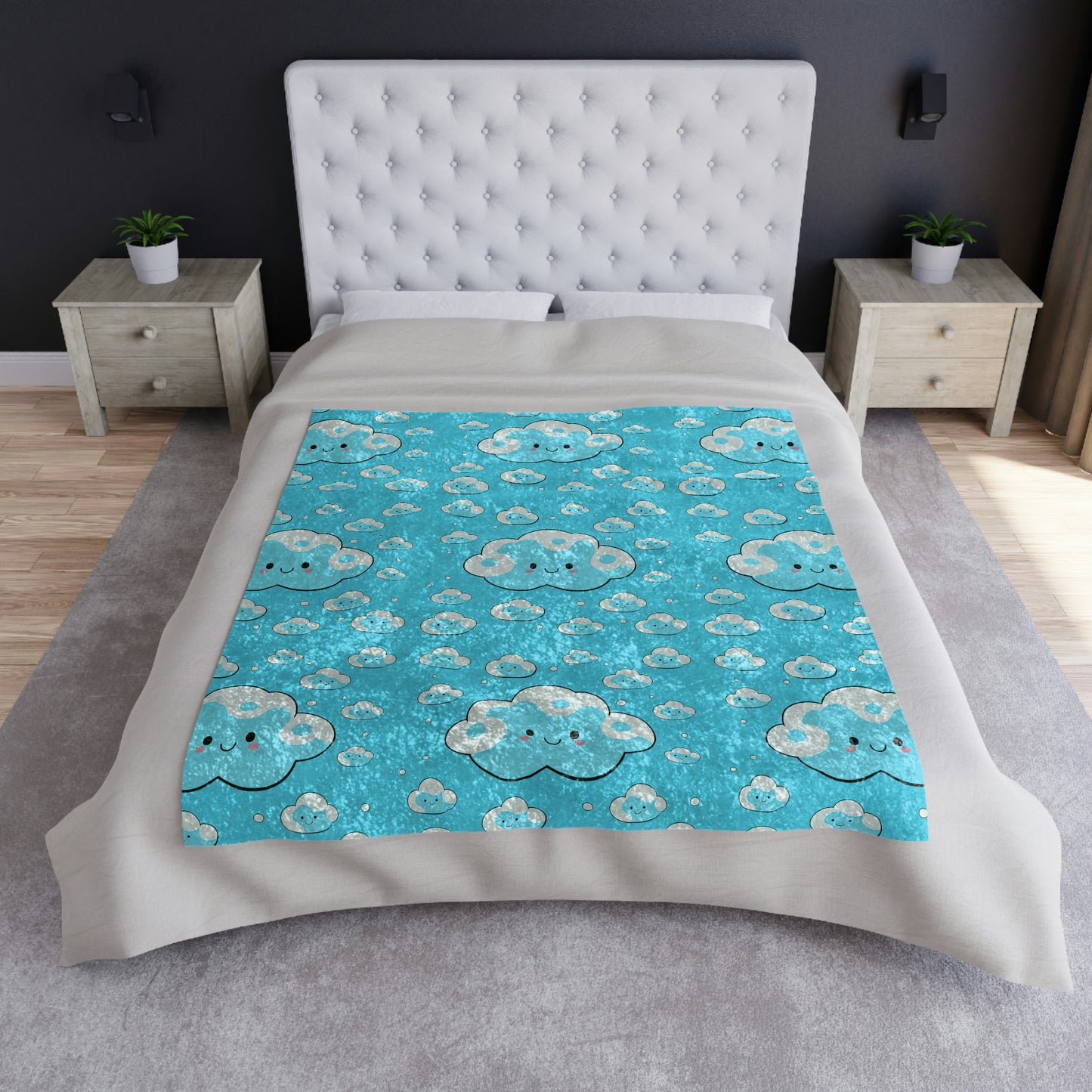 Kawaii Cloudy Sky Crushed Velvet Blanket