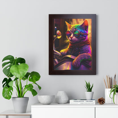 Kitty Biker Framed Print