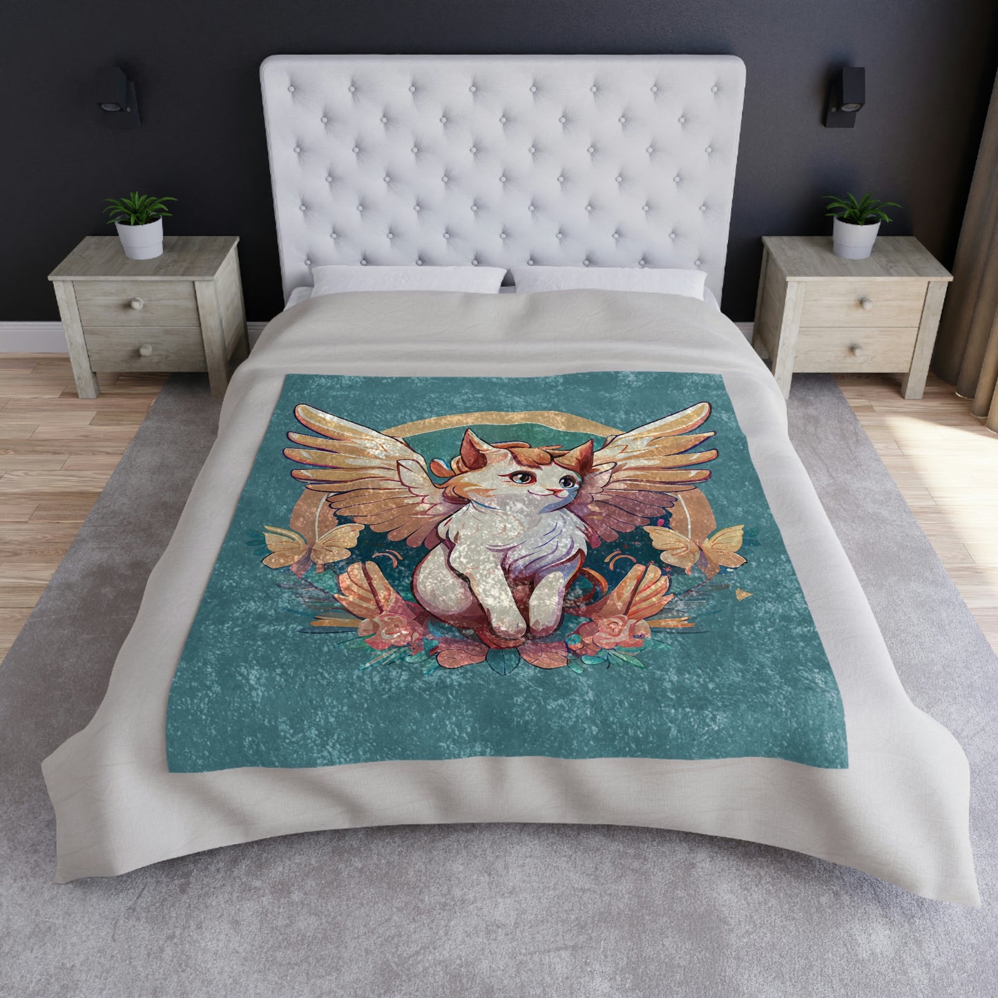 Angel Kitty Crushed Velvet Blanket