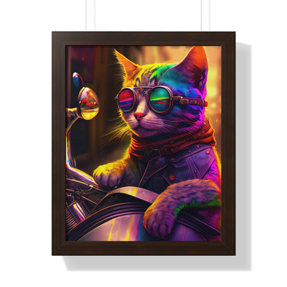 Kitty Biker Framed Print