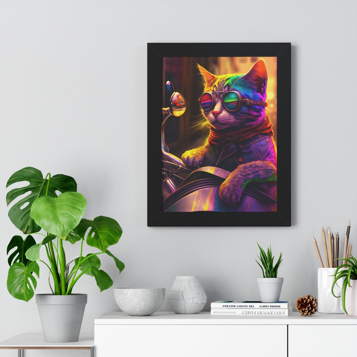 Kitty Biker Framed Print