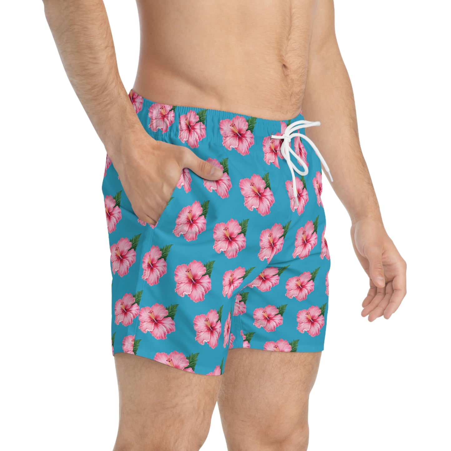 Pink Habiscus Swim Trunks