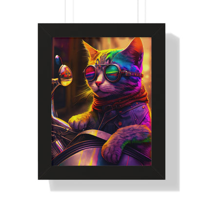 Kitty Biker Framed Print