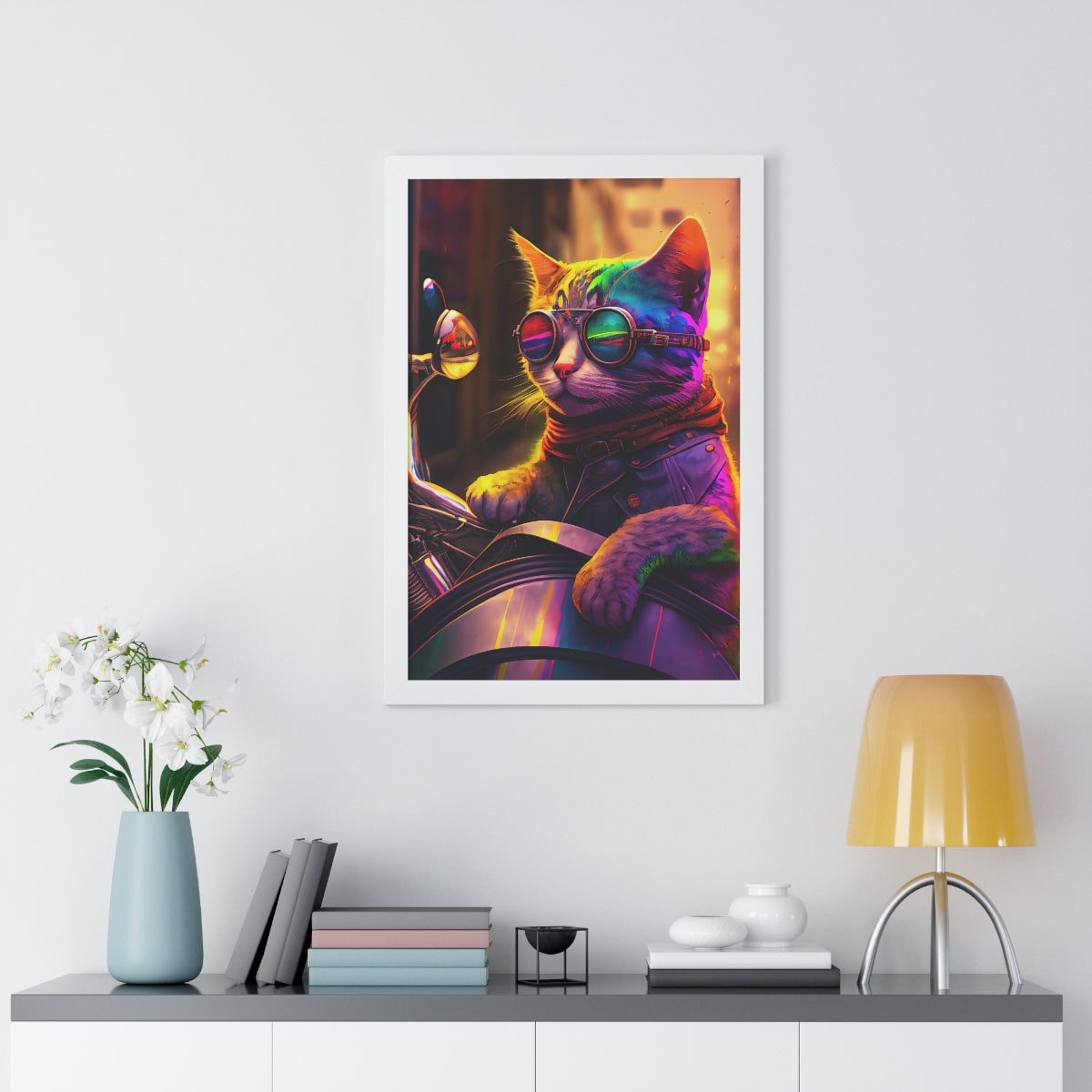 Kitty Biker Framed Print