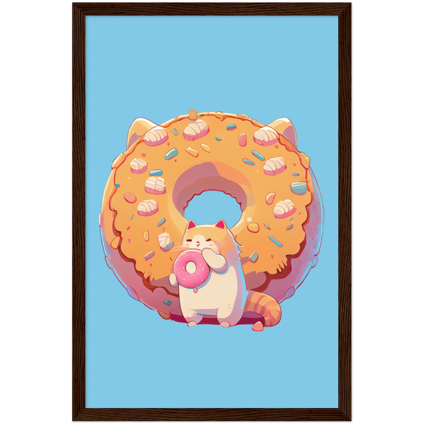 Donut Cat Premium Semi-Glossy Paper Wooden Framed Print